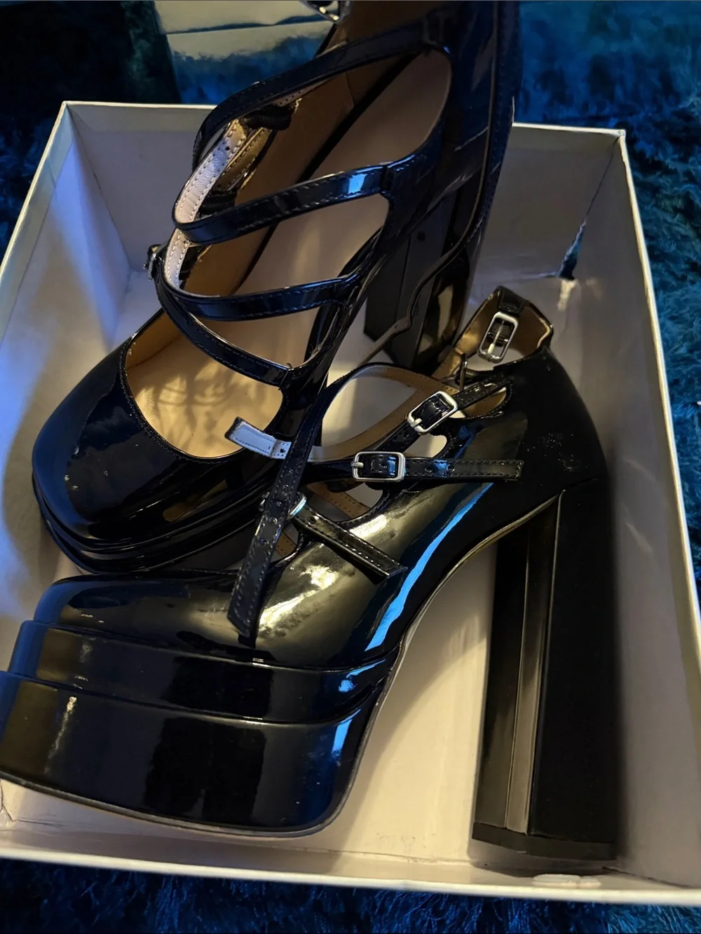 Black Patent Platform Mary Jane Heels